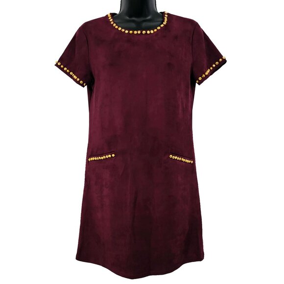 Velvety Wine Embellished Women's Deep-garnet Dress - Picture 2 of 7